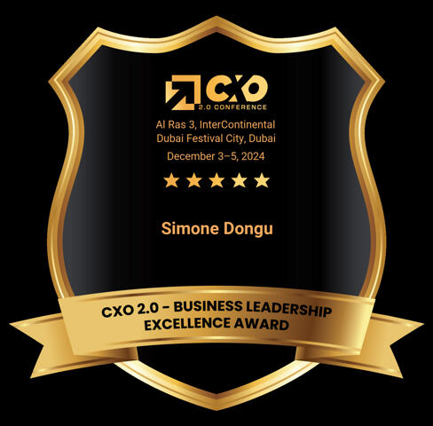 Simone Dongu awarded by CXO 2.0 in Business Leadership Excellence, Dubai 2024 Simone Dongu awarded by CXO 2.0 in Business Leadership Excellence, Dubai 2024